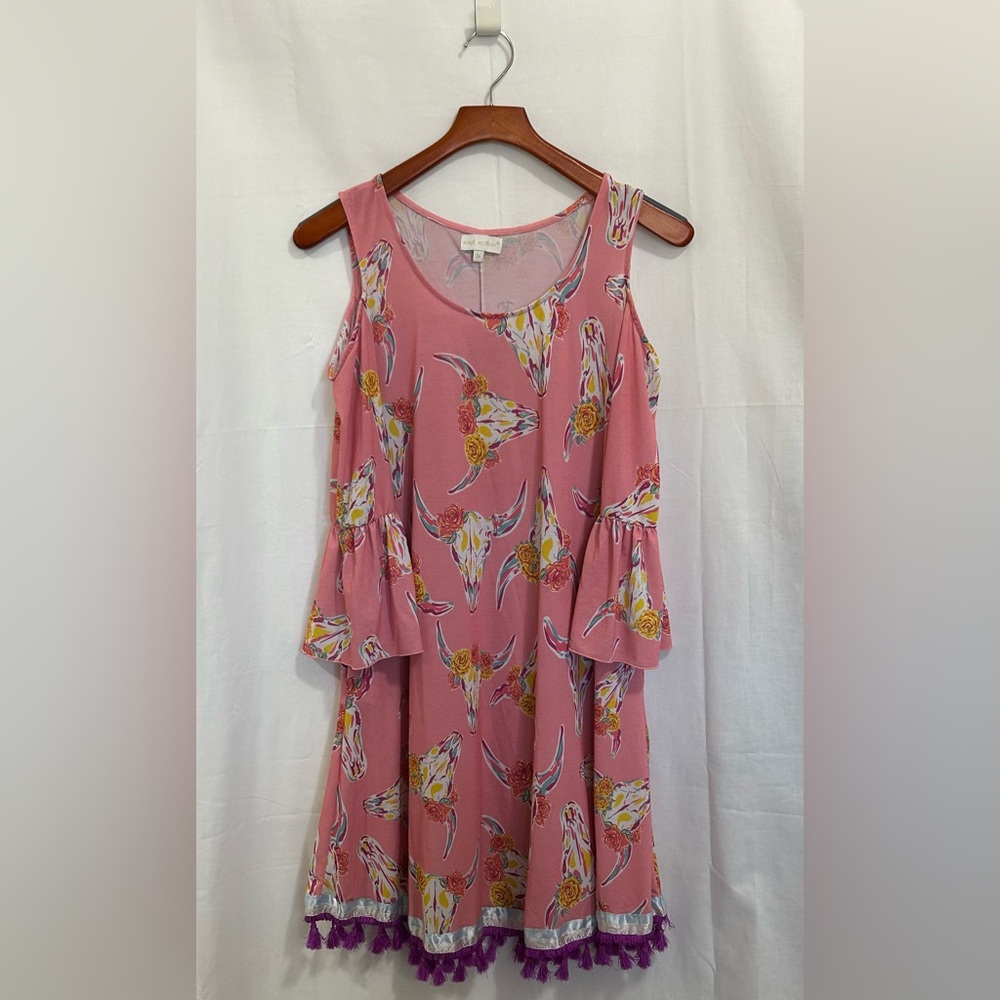 Simply Southern - Pink Western Boho Dress with Purple Tassel Trim